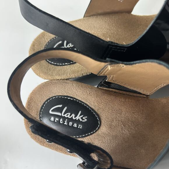 Clarks Sandals Women’s 8 M Artisan Caslynn Dez Black Patent Leather Wedge - Picture 5 of 10